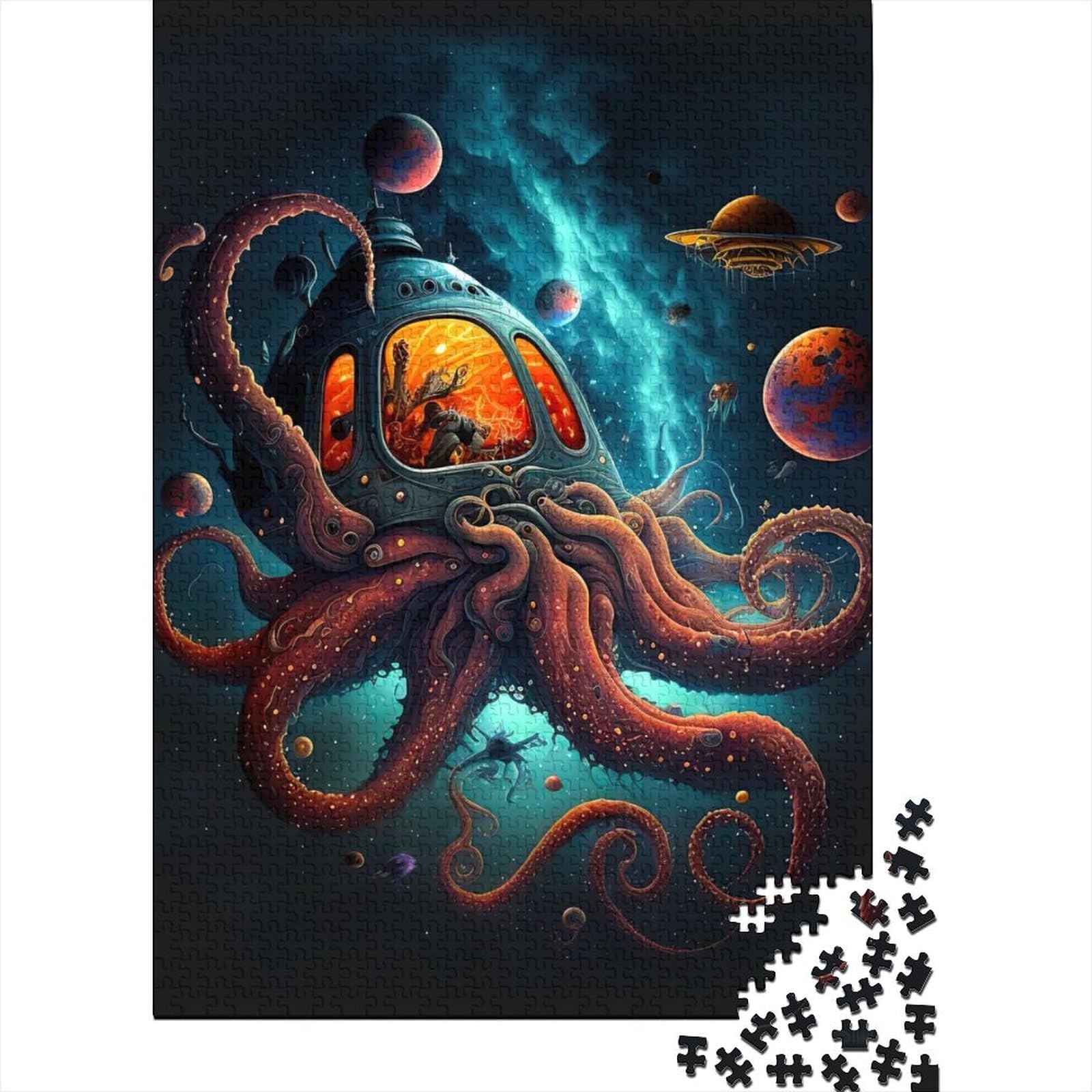 Space Squids - Schwieriges, anspruchsvolles Puzzle aus Holz mit 1000 Teilen für Erwachsene und Jugendliche ganze Familie und die 75 x 50 cm