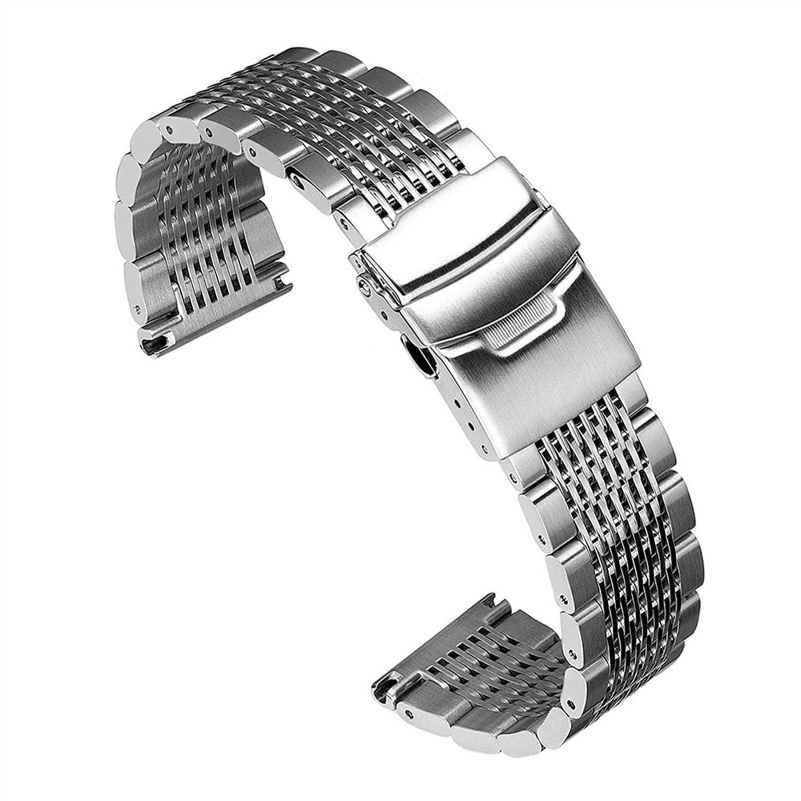 THBGTCNQ Massives Edelstahlarmband 18 mm 20 mm 22 mm 24 mm Universalarmband Handschlaufe Faltschließe Schnellverschluss(Silver,20mm)