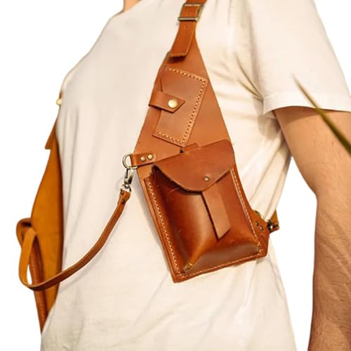 MDFCZXP Mittelalterliche Vintage Leder Doppel Schulter Holster Tasche Anti-Diebstahl Versteckter Achselriemen Brieftasche Tasche,Orange,20cm