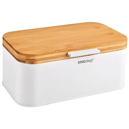 Stahl Brotbox Brotkasten mit Bambusdeckel KINGHOFF KH-1795 Weiss