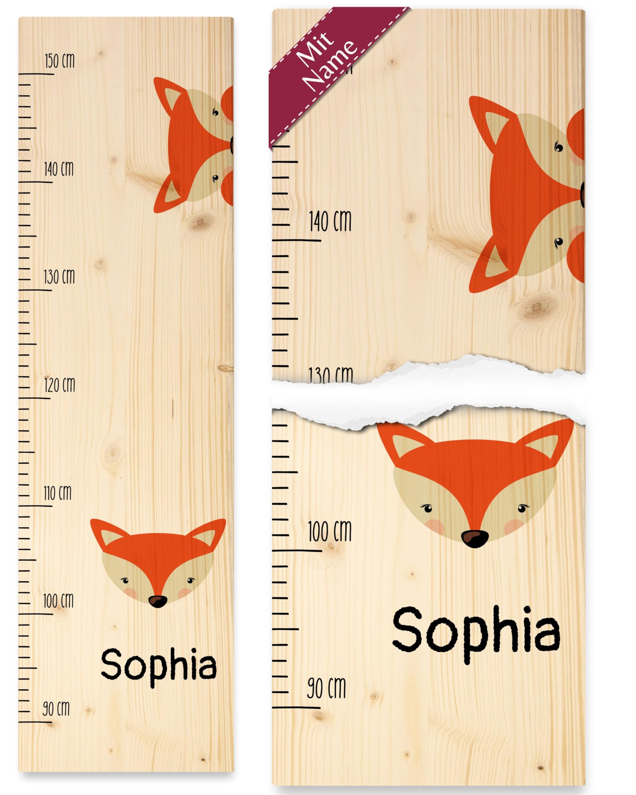 Messlatte Kinder - Süßer Fuchs mit Name - 90-150 cm - Holz - baby kind