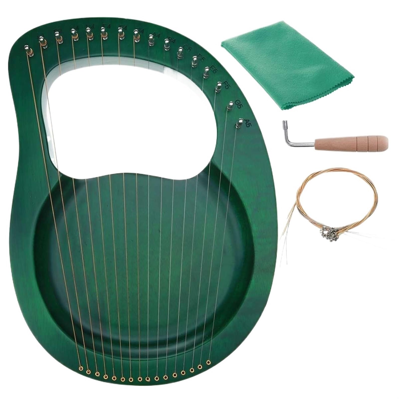 16 Saiten Holz Mahagoni Leier Harfe Instrument mit Tonabnehmer Stimmschlüssel Reinigungstuch Anfänger Geschenk Musikinstrument Lyra Harfe(Color:Dark Green)