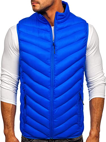 BOLF Herren Weste Stehkragen Steppweste Bodywarmer Daunenweste Reißverschluss Weste Ärmellose Sportweste Zip Wärme Freizeit Outdoor Style HDL88006 Blau L [1U1]