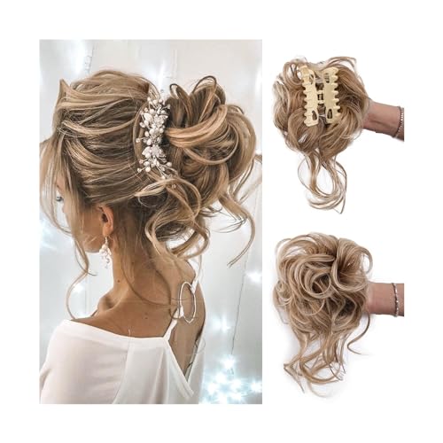 Haarteile Haarknoten Messy Bun Haarteil, zerzauste Hochsteckfrisur, Haarverlängerungen mit elastischen Haarbändern, lockiges Haar, Dutt, Haargummi for Frauen und Mädchen Brötchen Haare(Q10 27-613)