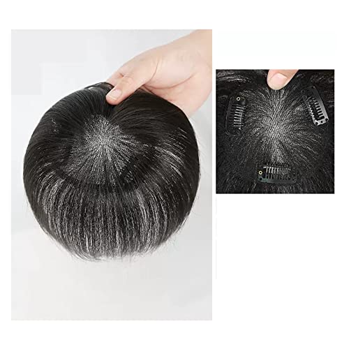 Perücken Perückenstück Damen Kopfhaarersatz Mama Abdeckung Weißes Haar Flauschig Erhöhen Sie die Menge an Echthaar Echthaar Haarteil Damenperücke(Color:01-(9x9)15CM black)