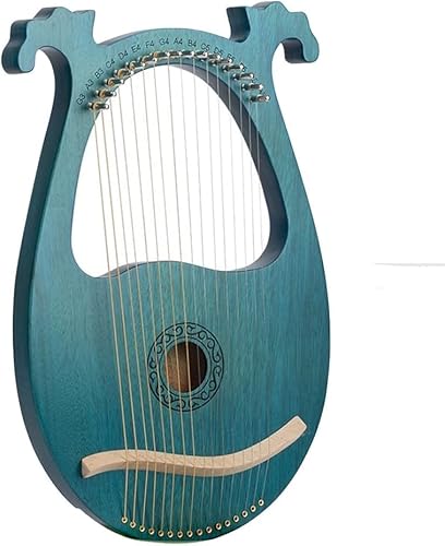 Lyre Harfe mit 16 Saiten,Musikinstrument aus Holz,Saiteninstrument mit Stimmschlüssel,Ersatzsaiten,Blau