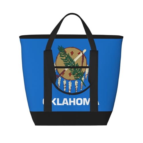 YQxwJL Oklahoma isolierte Kühltasche mit Staatsflaggen-Druck, großes Fassungsvermögen, Einkaufstasche, Reisetasche, Strand, wiederverwendbare Einkaufstasche für Erwachsene, Schwarz, Einheitsgröße