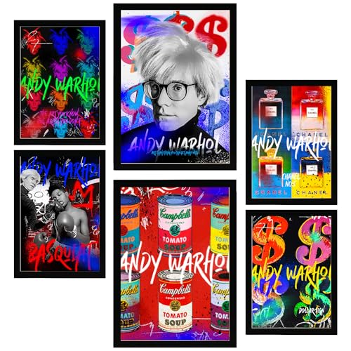 Nacnic 6er-Set Iconico Graffiti pop di Andy Warhol Gerahmtes Poster mit Design-Illustrationen zur Dekoration der Wände Ihres Zuhause Zimmer Büro im A3 & A4 Schwarzer Rahmen