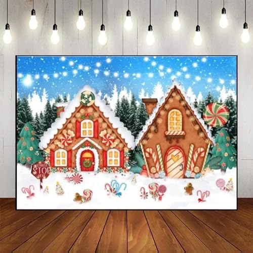 Frohe Weihnachten Rentier Claus Lebkuchenhaus Baby Party im Freien Geburtstag Hintergrund Poster Dekoration Vorabend 210X150cm