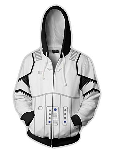 QYIFIRST Zip-Up Hoodie Imperial Stormtrooper Langarm Sweatshirt Zipper Jacket Cosplay Kostüm Unisex Anime 3D Druck Jacket Weiß S (Chest 104cm)