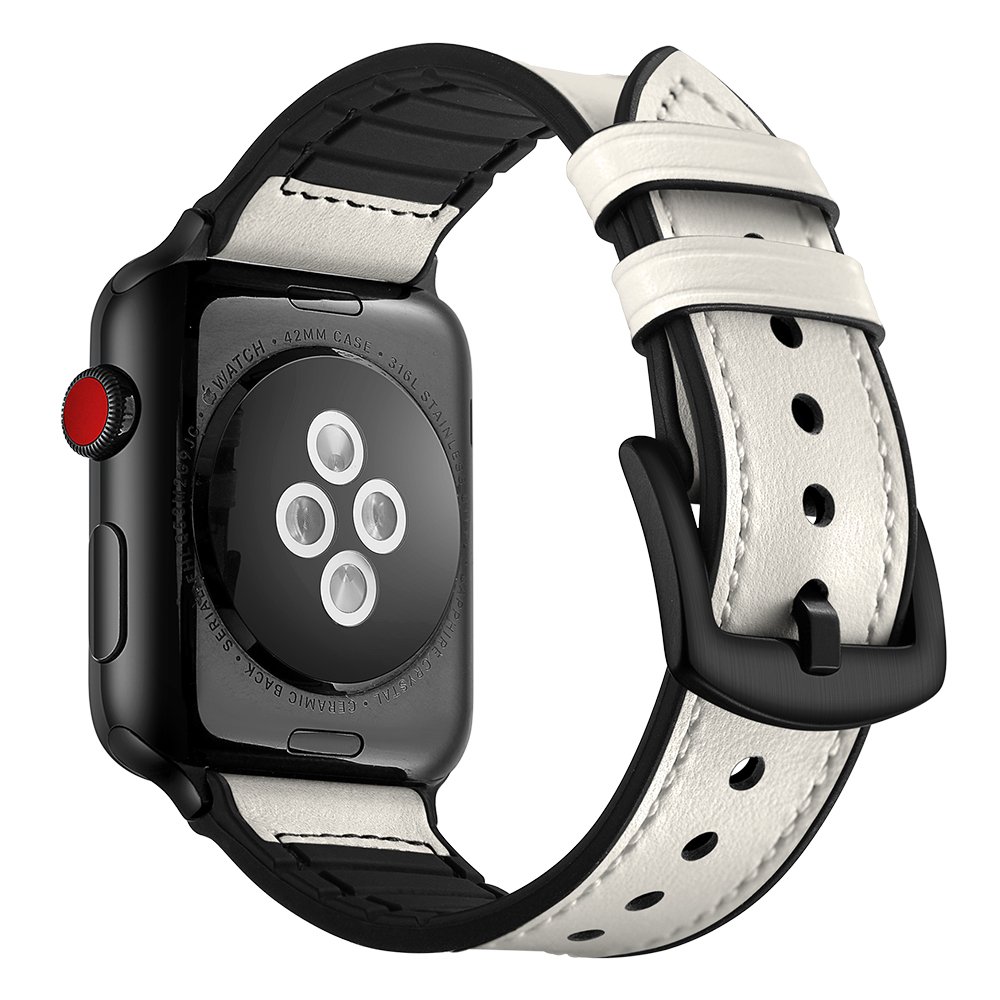 Dee Plus Echtleder Armband für Apple Watch Series 1/2/3/4/5/6/7/8/SE, Kalb Leder Silikon Uhr Ersatzband Uhrenarmbänder,Edelstahlschließe Einstellbar Premium Leder Armband, Mehrfarben optional