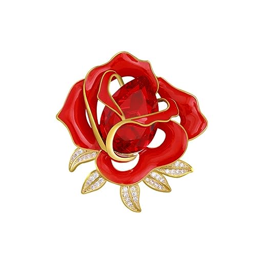 Brosche Vintage Strass Blumen Brosche Frauen Schöne Rose Blume Broschen Pins Elegante Hochzeiten Party Schmuck Geschenke Corsage (Color : Red)