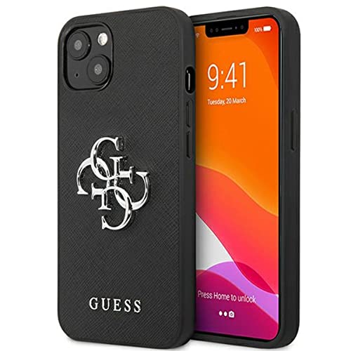 Guess GUHCP13MSA4GSBK Hülle für iPhone 13 6,1" schwarz Saffiano 4G Metal Logo