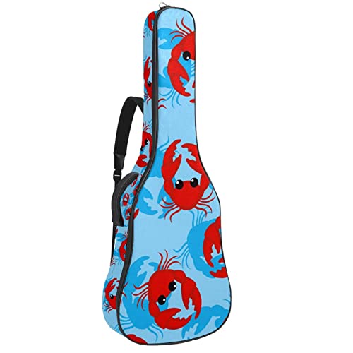 Akustikgitarre Tasche Dicke Polsterung Wasserdichter Dual Verstellbarer Schultergurt Gitarrenkoffer Gig Bag, Rotes Krabbenmuster Blauer Hintergrund