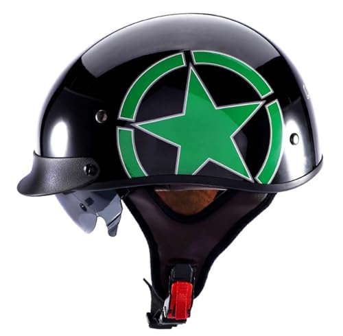 Motorrad-Halbhelm-Baseballkappe Mit ECE-Zertifiziertem Visier, Offener Helm Mit Einziehbarer Schnellverschluss-Schnalle, Unisex D,XL61-62CM