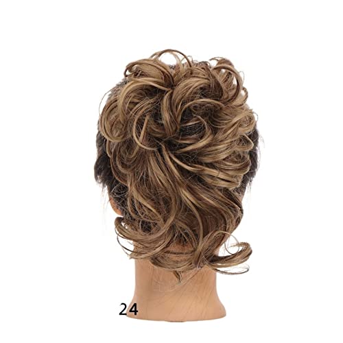 Bun Haarteile Dutt-Haargummis mit elastischem Band, Chignon, Pferdeschwanz, Hochsteckfrisur, Haarteile for Frauen und Mädchen, synthetische Haarteile, flauschiges, zerzaustes, welliges Haar Brötchen-H