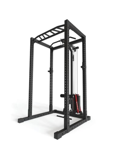 Atletica R7-Base Stack Power Rack | Power Rack mit 90kg oder 120kg Steckgewicht | Latzugstation mit Legblocker | Ruderstation Größe 200 cm