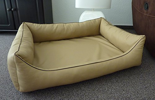 Hundebettenmanufaktur Orthopaedisches Hundesofa Hundebett Kunstleder Ortopedico 115 cm X 95 cm mit Viscoschaum Matratze (beige)