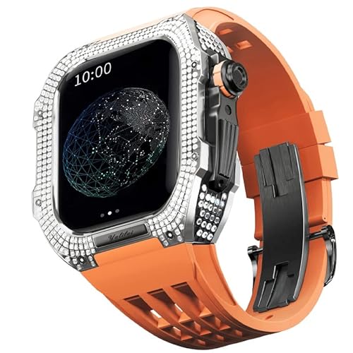 TONECY Uhren-Modifikationsset für Apple Watch 6, 5, 4, SE, 44 mm, Titangehäuse + Viton-Armband, Luxus-Hülle und Armband-Modifikationsset