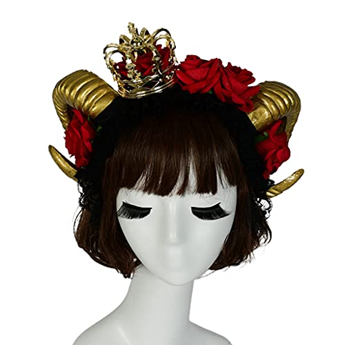 SANRLO Stirnbänder, Haarschmuck für Damen, Rosen-Stierhorn-Stirnband, Cosplay-Kopfbedeckung für Halloween, Party, Ochsenhorn, Schleier, Haarband, Gothic-Kopfschmuck, Partyzubehör