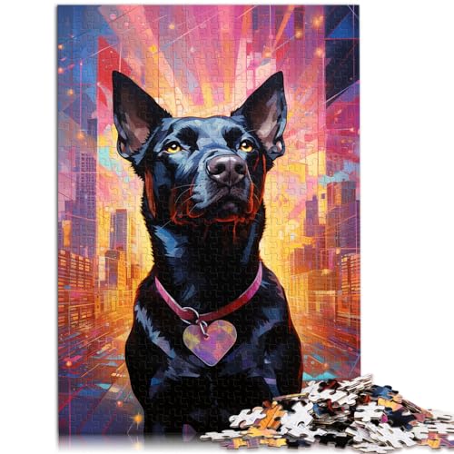 Puzzle für farbenfrohe, psychedelische Schwarze Hundekunst für Erwachsene, 1000 Teile, Puzzle-Geschenke, Holzpuzzle, einzigartiges Herausforderungsspiel, 1000 Teile (50 x 75 cm)