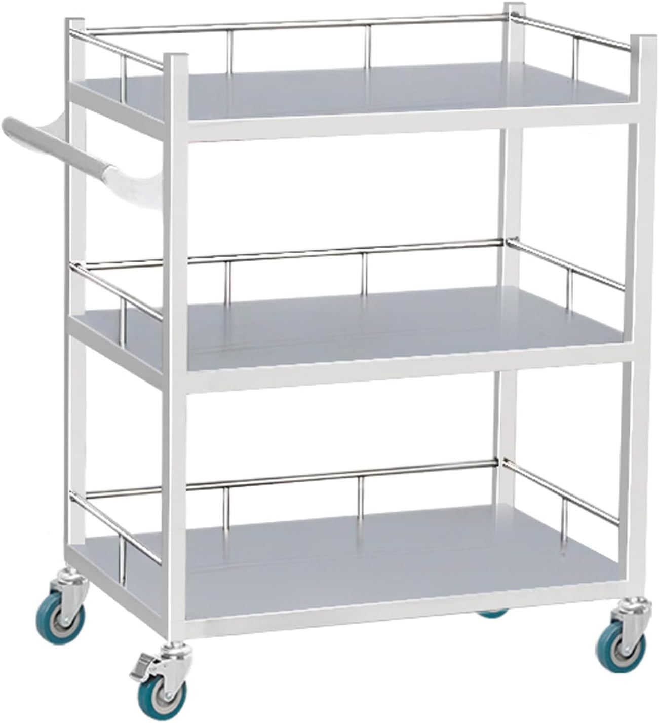 2-lagiger medizinischer Rollwagen aus Edelstahl | Ästhetisches medizinisches Labor, Klinik, Krankenhausausrüstung | 150 kg Tragfähigkeit, Keine Schubladen, 80 x 48 x 86 cm