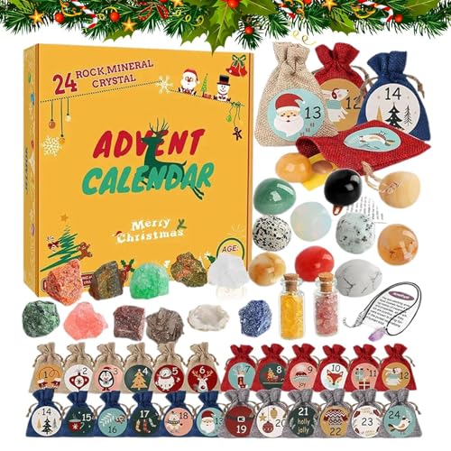 Adventskalender 2024 – Edelstein-Adventskalender | Weihnachts-Adventskalender-Edelstein-Sets | Adventskalender Für Kinder Mit 24 Edelsteinen | Dekoratives Steinset Für Kinder, Mädchen Und jungenn