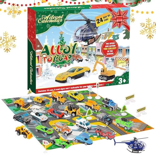 Weihnachts-Adventskalender | Countdown-Kalender zum Zurückziehen von Autos | 24-Tage-Weihnachts-Adventskalender | Pädagogischer, multifunktionaler Adventskalender für Kinder im Alter von 2–7 Jahren