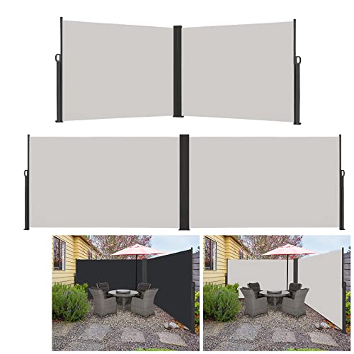 HENGMEI Doppelseitenmarkise Seitenmarkise Ausziehbar Markisen Sonnenschutz Balkon Sichtschutz für Balkon Terrasse Garten Aussen(180x600cm, Grau)