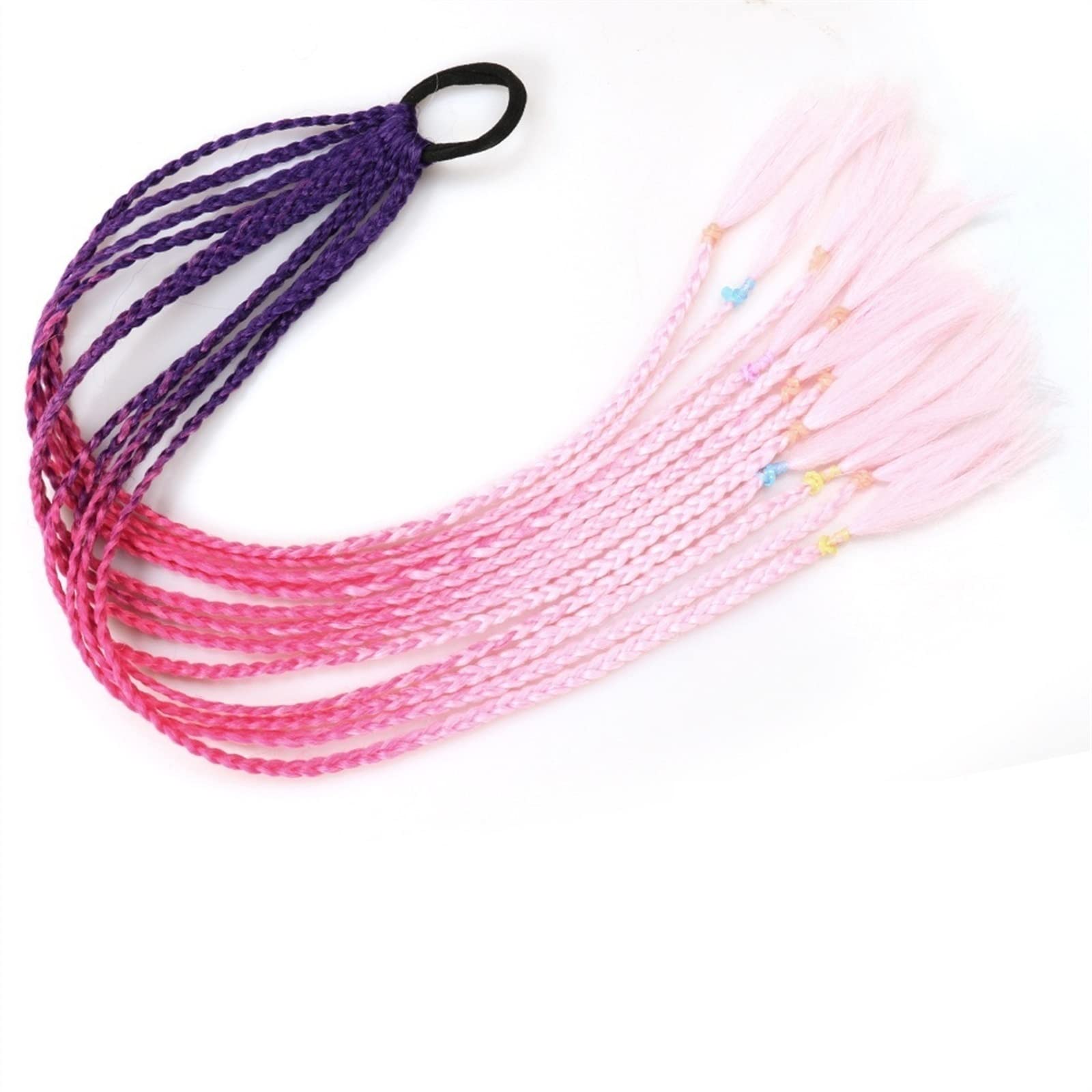 Pferdeschwanz Haarteil Synthetisches Gummiband Twist Braid Pferdeschwanz-Verlängerung, 60 cm bunte gemischte Braid-Haarteile for Mädchen Kinder, Kleidverschönerungsverzierung Pferdeschwanz Haarverläng