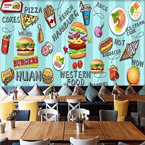 XLMING Handgemalte Burger Fast Food Shop Snack Bar Restaurant Dekoration 3D Tapete Home Dekoration Wohnzimmer Sofa Schlafzimmer Tv Hintergrund Wand-300cm×210cm