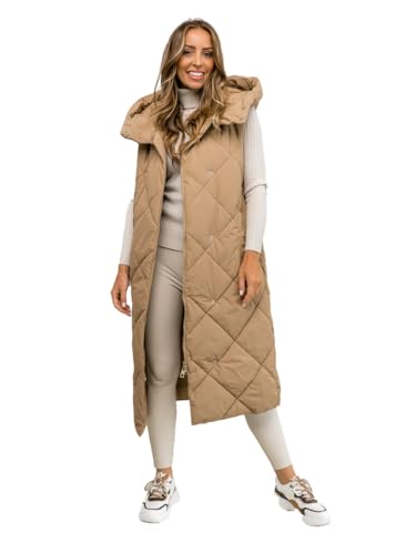 BOLF Damen Weste Bodywarmer Steppweste Daunenweste Funktionsweste Vest Ärmellose Sportweste Kapuzenweste Wärme Freizeit Outdoor Slim Fit Modellauswahl 5M3165 Camel M [U1U]