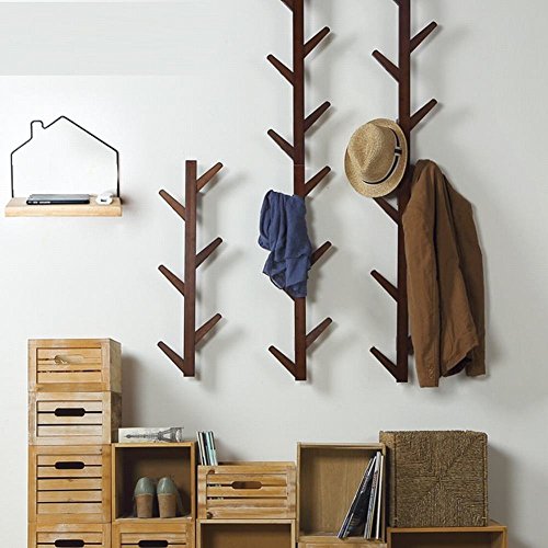 WEII Garderobe Massivholz Wand Hängende Dekoration Wohnzimmer Schlafzimmer Aufhänger Handtuch Rack, Braun, 123 * 22 * 7cm