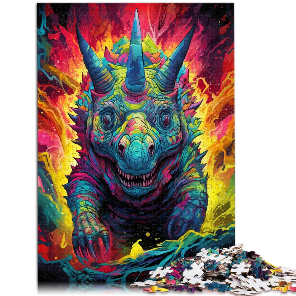 Puzzle, Geschenke, Spielzeug, farbenfrohes psychedelisches Ceratopsien-Puzzle, 1000 Teile, Holzpuzzle, anspruchsvoll, Aber unterhaltsam und humorvoll, 1000 Teile (50 x 75 cm)