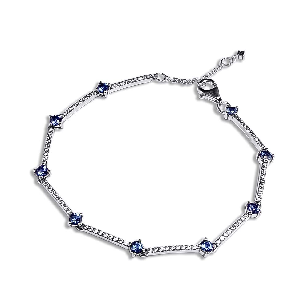 AIHEDOUJ Armband Sterling 925 Funkelnde Blaue Steinarmbänder für Damen 16 cm