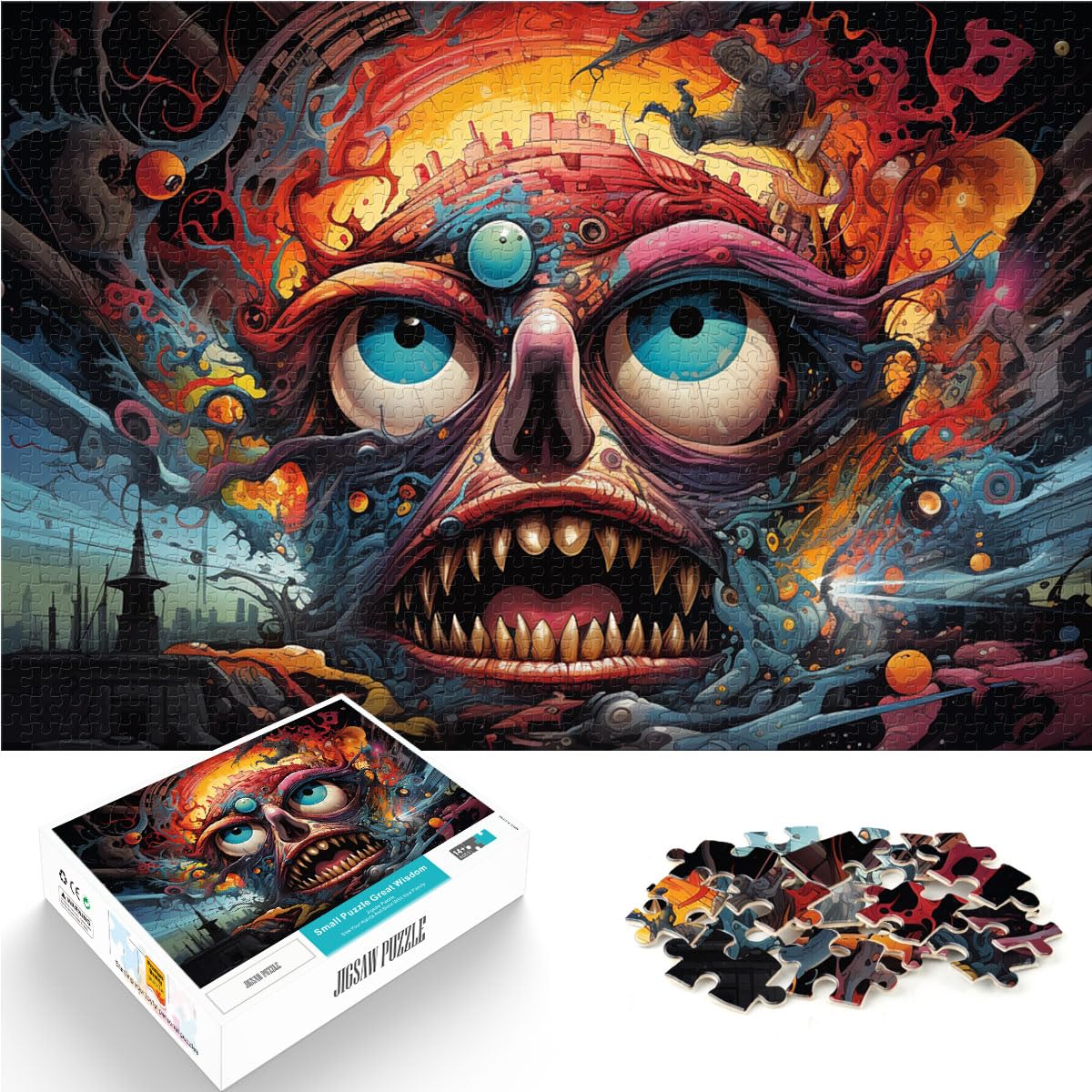 Puzzle-Geschenk, farbenfrohe psychedelische Kunstmonster, 1000 Teile, Puzzle für Erwachsene, Holzpuzzle, ganze Familie, 1000 Teile (50 x 75 cm)