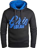 Grin&Bear Slim fit Signatur Logo Jacke Kapuze Hoodie Sweatshirt Kapuzenpullover, schwarz, S, GEC469