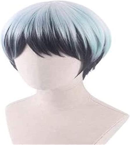 LINLINCD-Anime Coer Wig. Demon Slayer Ghost Yushirou Anime Perücke Cosplay Kurze Haare Comic- Con Halloween Party Karneval Männer und Frauen Anime Fans Geschenk (blau und schwarz)