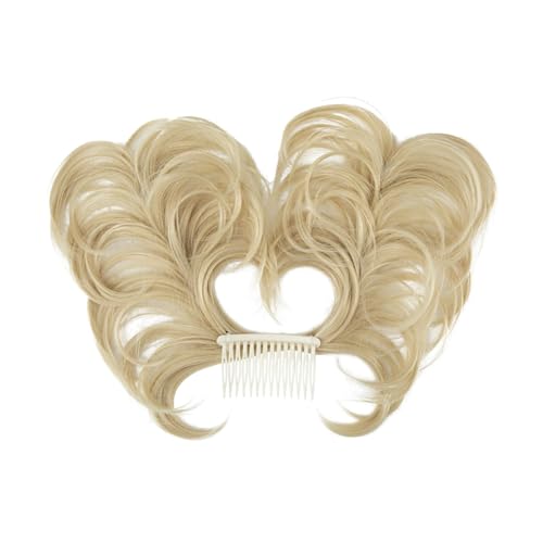 Haarteile Haarknoten Synthetisches, unordentliches Dutt-Haarteil, seitlicher Kamm, Clip-in-Haarknoten, natürlich, gerade, vielseitig, verstellbare Stile, Haarteil for Frauen Brötchen Haare(Ash Blonde)