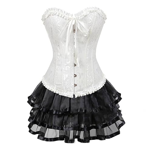 WANGTIANXUE Gothic Rock Damen Set Steampunk Rock und Korsett 2PCS Mittelalter Rock Viktorianisch Renaissance Halloween Karneval Kostüm Vintage Röcke Tutu Palast Gotischer Punk Party Outfit