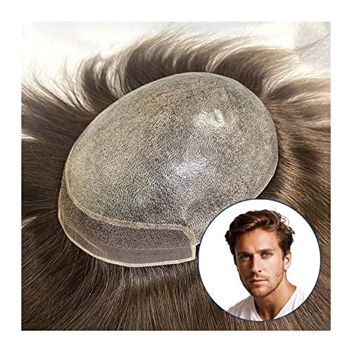 Toupet für Männer Bio-Toupet for Männer, Schweizer Spitzenfront und 0,06 mm PU-Basis, männliche Haarprothese, 20 x 25 cm, Echthaar-Ersatzsystem, Einheitsperücken Männer Haarersatzsystem(30mm Wave)