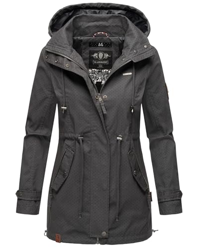 MARIKOO Damen Jacke Frühling Übergangsjacke leicht Parka Mantel Kapuze B690 [B690-Nyok-Anthrazit-WP-Gr.XS]