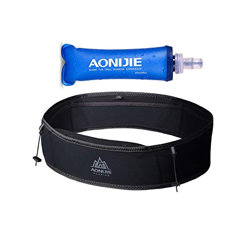 AONIJIE Trinkgürtel, Laufgürtel, mit 250 ml weicher Wasserflasche, Handyhalterung für Trail, Laufen, Klettern, Joggen, Radfahren, Workout, Fitness, 3 Farben, schwarz, S/M