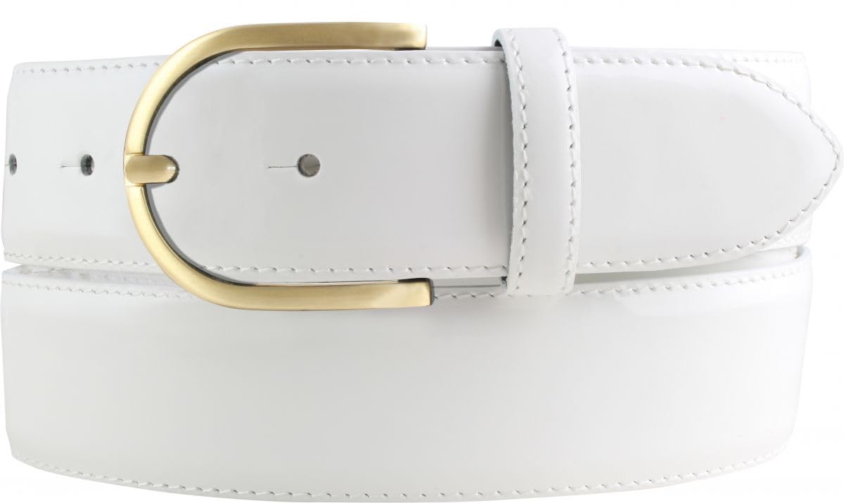 BELTINGER Lack-Gürtel aus Leder 4 cm | Glänzender Damengürtel 40mm | Eleganter Gürtel für Damen | Goldene Gürtelschnalle | Weiß 100cm