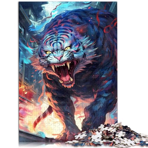 Puzzles White Tiger Rage, schwierige und anspruchsvolle Puzzles aus Holz mit 1000 Teilen, Spaß bei Aktivitäten zu Hause, Geburtstagsgeschenk, Reisegeschenk, 1000 Teile (50 x 75 cm)