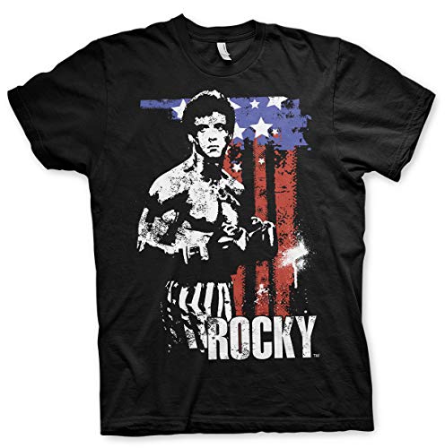 Rocky Offizielles Lizenzprodukt American Flag Herren T-Shirt (Schwarz), Small