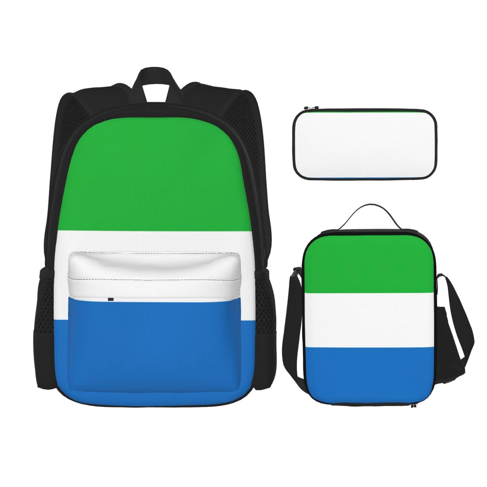 WURTON Sierra Leone Flaggen-Druck, verstellbare Schultergurte, Rucksack-Set, Lunchtasche, Federmäppchen, Kombinationstaschen-Set