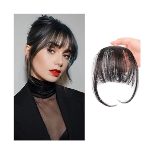 Pony Extension für Damen Fransen-Pony-Kunsthaarverlängerung, Clip-in-Pony, kurzes, gerades Haarteil, vorne, ordentlicher Knall, zwei seitliche Mini-Haar-Pony Fringe Bangs(2)