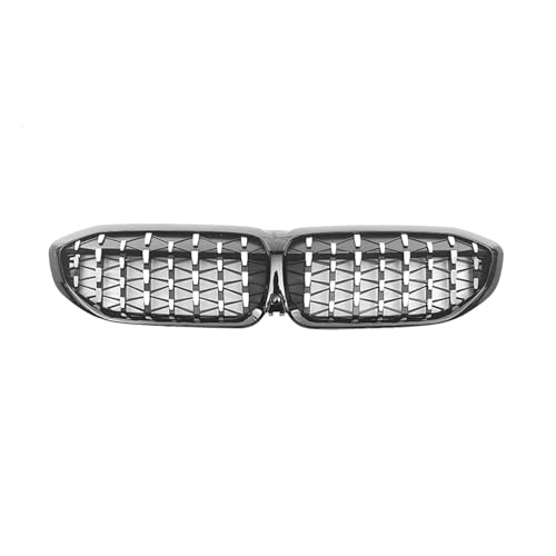 Frontspoiler Lippe Für 3 Serie G20 G21 G28 330i M340i 2019-2022 Obere Stoßstange Haube Mesh Racing Grill Grid Kit 51138072085 Vorne Niere Kühlergrill Frontstoßstange Spoiler(Black-Silver)