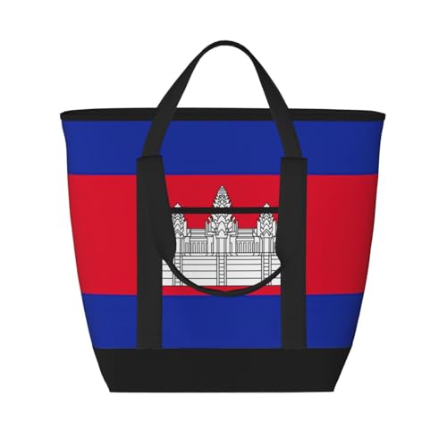 YQxwJL Isolierte Kühltasche mit Kambodscha-Flagge, großes Fassungsvermögen, Einkaufstasche, Reisetasche, Strand, wiederverwendbare Einkaufstasche für Erwachsene, Schwarz, Einheitsgröße